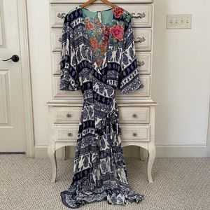 Aratta Silent Journey Floral Embroidered Wrap Maxi Dress XL
